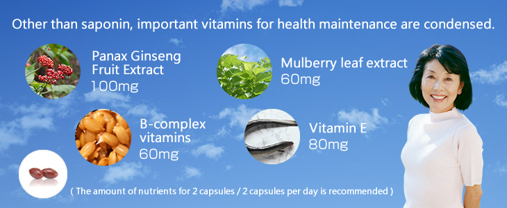 Other than saponin, important vitamins for health maintenance are condensed.